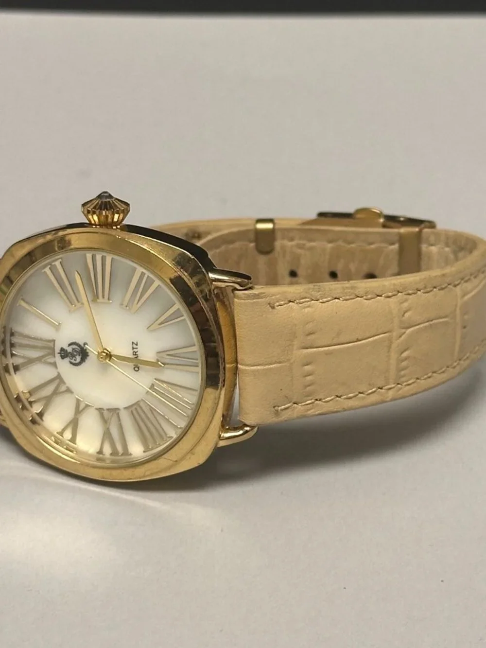 Premier Designs Watch Women Gold Tone Beige Leather Band New Battery 8